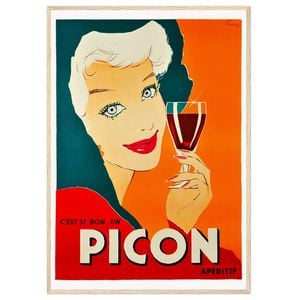 Galrie Picon Aperitif French Vintage Advertising Poster by Marcus Campbell Artwork Décor, Wood Frame, 70 x 100cm (28 x 40inch)