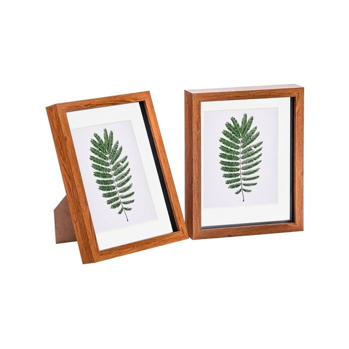 Nicola Spring Acrylic 3D Box Photo Frames with 5" x 7" Mounts - 8" x 10"  - Dark Wood - Pack of 2