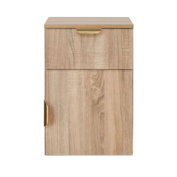 European Cabinetry Natural Oak Slim Pull Brass Porto Bedside Table