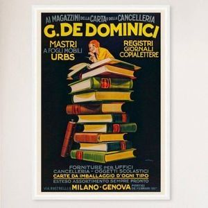 Galrie Charming Vintage Advertising Poster by G. De Dominici Books Perfect for Home, White Frame, A1 60 x 84cm (23 x 33inch)