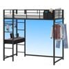 Advwin Metal Loft Bed Frame with Desk & LED Lights & Charging Station Black