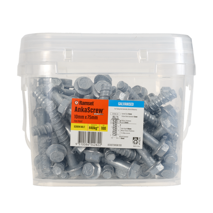 Ramset 10 x 75mm Galvanised AnkaScrew Masonry Anchor - 100 Pack