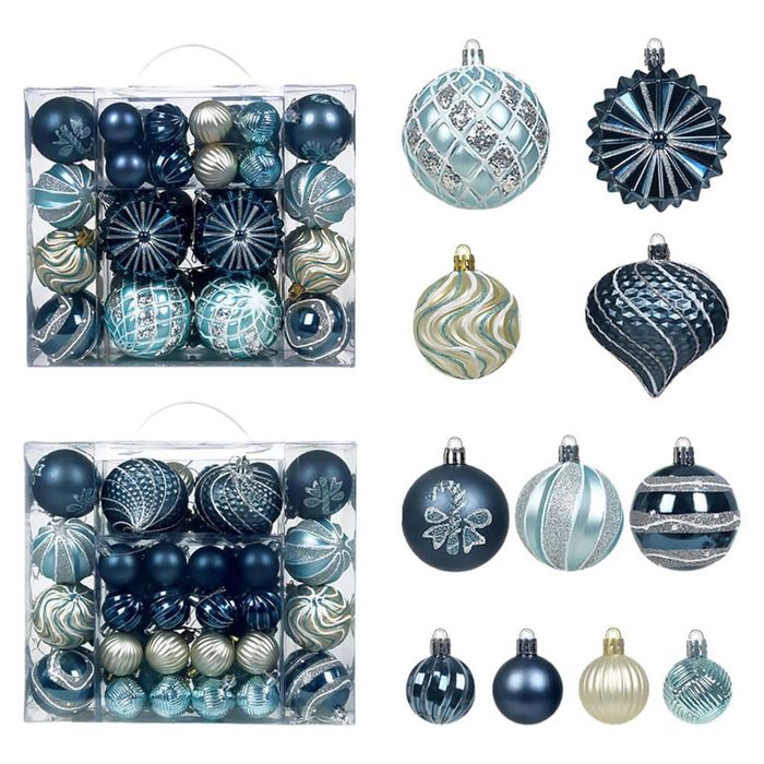 Catzon 48 Pcs Christmas Balls Ornaments Shatterproof for Xmas Tree Wreath-Navy Blue
