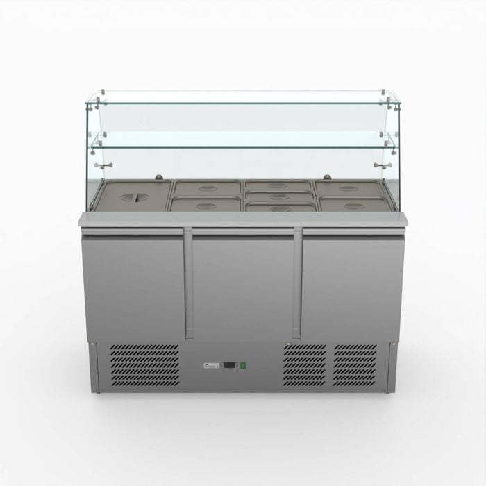 Fed-x Three Door Salad Prep Fridge With Glass Top  - Salad Bar Fridges (xs903gc)
