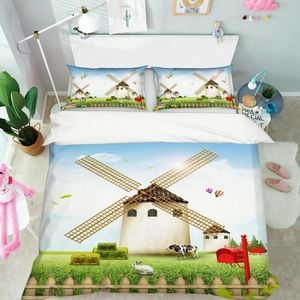 3D Windmill Grassland 384 Bed Pillowcases Quilt King Single Size