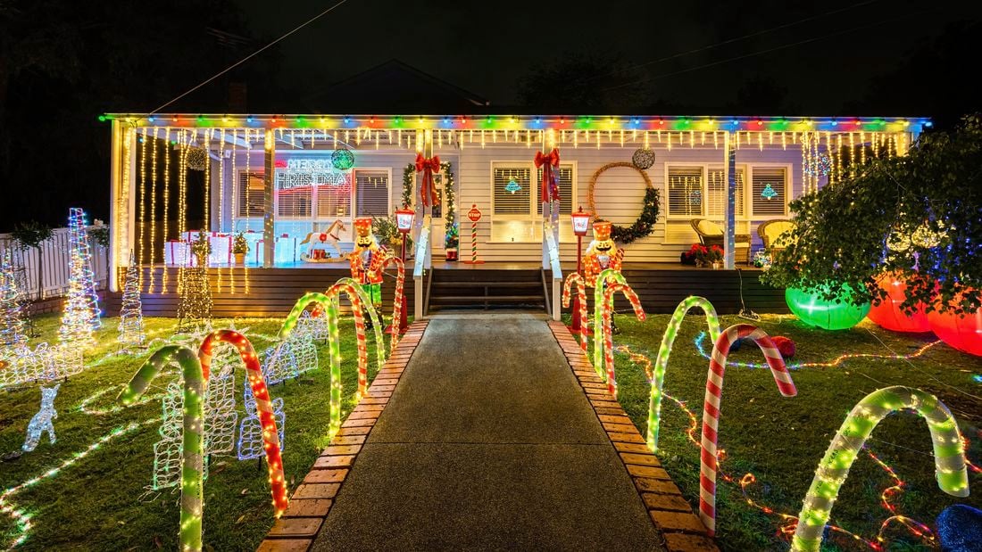 Christmas decorations in a front yard