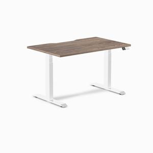 Desky Dual Natural Walnut Scalloped Melamine Sit Stand Desk 120x75cm White Frame Leg