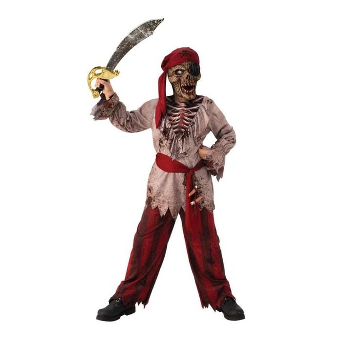 Kids Skeleton Pirate Halloween Costume with Mask Tunic Pants Sash Halloween Outfit, Medium