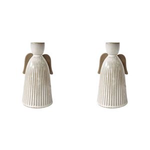 2PK J.Elliot Home Anna Christmas Angel Candle Holder White & Natural