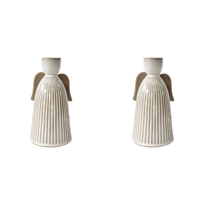 2PK J.Elliot Home Anna Christmas Angel Candle Holder White & Natural