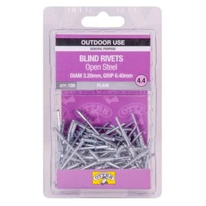 Otter 3.2 x 6.4mm Open Steel Blind Rivets  - 100 Pack
