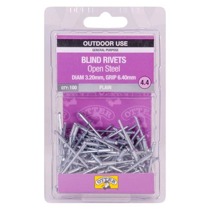 Otter 3.2 x 6.4mm Open Steel Blind Rivets  - 100 Pack