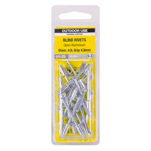 Otter 4.8 x 4.8mm Open Aluminium Blind Rivets - 25 Pack