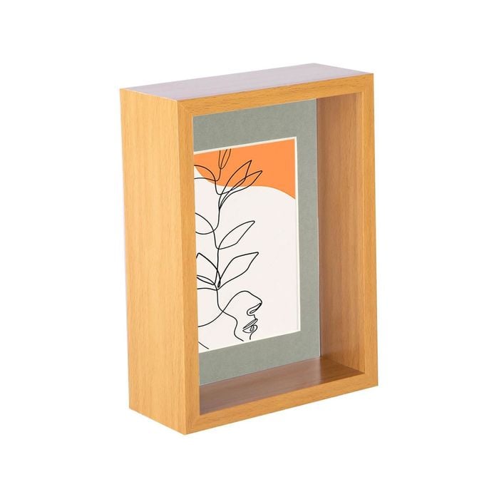Nicola Spring 3D Deep Box Photo Frame - 5 x 7" with 4 x 6" Mount - Light Wood