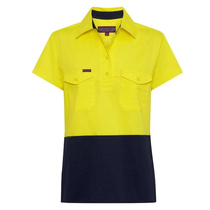 Green Hip Short Sleeve HiVis Shirt Yellow/Blue Size 18