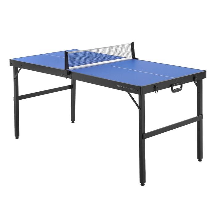 VEVOR Mid-Size Ping Pong Table Blue Foldable Tennis Game Indoor with Net