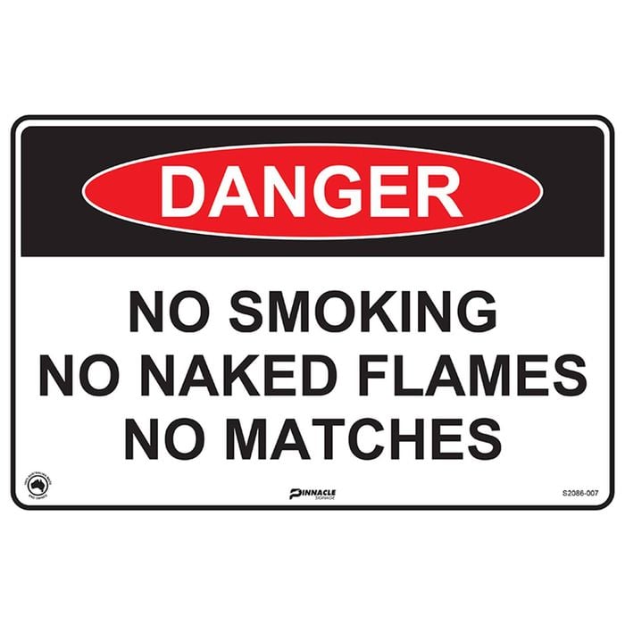 Pinnacle 300 x 200mm Metal Danger No Smoking / Naked Flames / Matches Sign