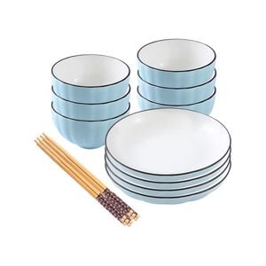 SOGA Blue Japanese Style Ceramic Dinnerware Set of 10