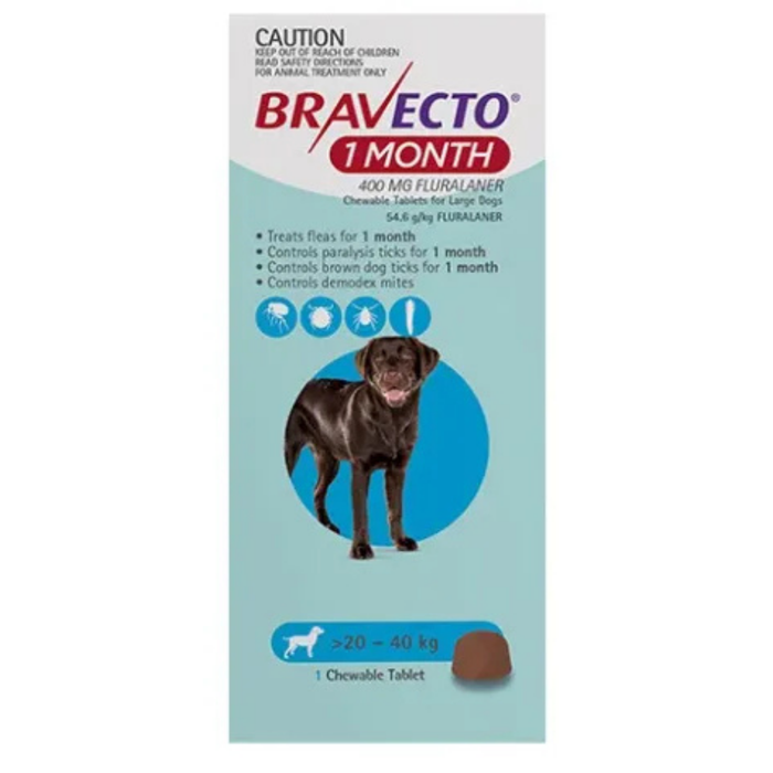 Bravecto Chew 1 Month For Medium Dogs (20-40kg) Blue - 1 Pack