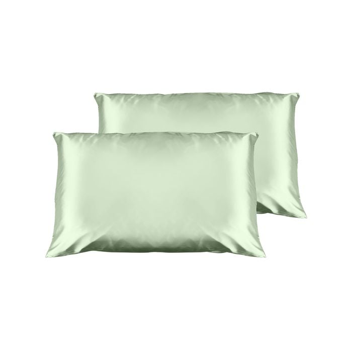 Casa Decor Luxury Satin Pillowcase Twin Pack with Gift Box Sage Standard