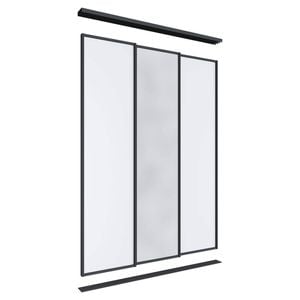 Lugna 2400 x 1800mm Black 1 Mirror 2 Melamine Wardrobe Triple Sliding Doors
