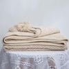 CottonMore New Acrylic Chenille Tassel Knitted Blanket Bed Sofa Throw Rug 130x160cm - Beige