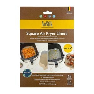 2pc Nostik Reusable Kitchen Silicone Fibreglass Square Air Fryer Liner 24.5cm