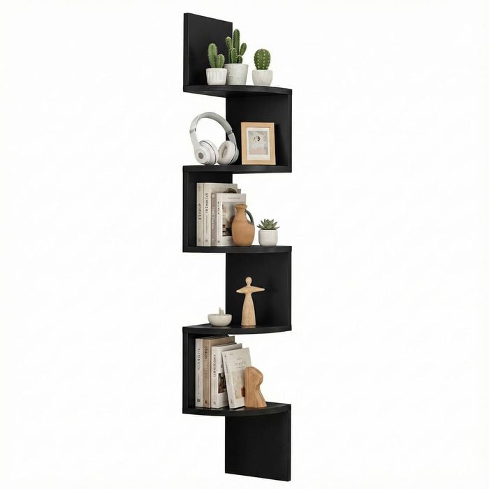 Artiss Wall Shelf Bookshelf Floating Corner 5-Tier Black