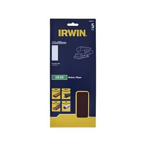 IRWIN 115 x 280mm 120G 1/2 Un-Punched Orbital Sanding Sheets - 5 Pack