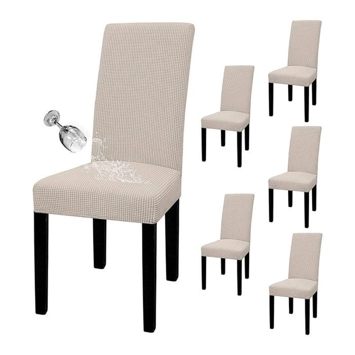 Catzon Dining Chair Covers Stretch Chair Slipcover Set of 6-Beidge