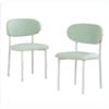 BRIBRION x2 Boucle Dining Chairs with White Metal Legs Upholstered Sherpa Fleece Open Back for Kitchen Restaurant Mint Green
