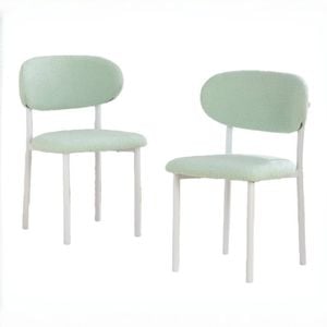 BRIBRION x2 Boucle Dining Chairs with White Metal Legs Upholstered Sherpa Fleece Open Back for Kitchen Restaurant Mint Green