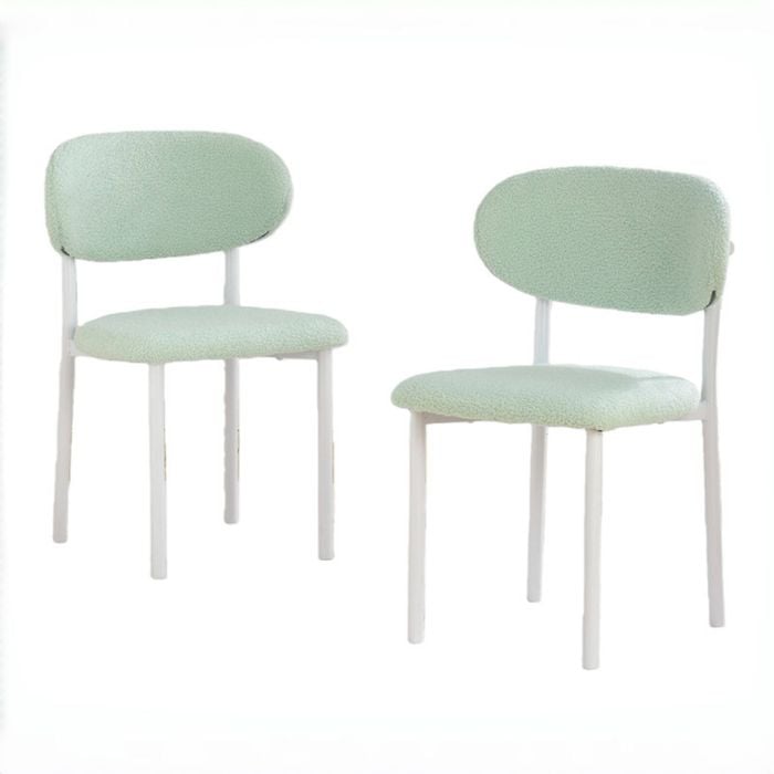 BRIBRION x2 Boucle Dining Chairs with White Metal Legs Upholstered Sherpa Fleece Open Back for Kitchen Restaurant Mint Green