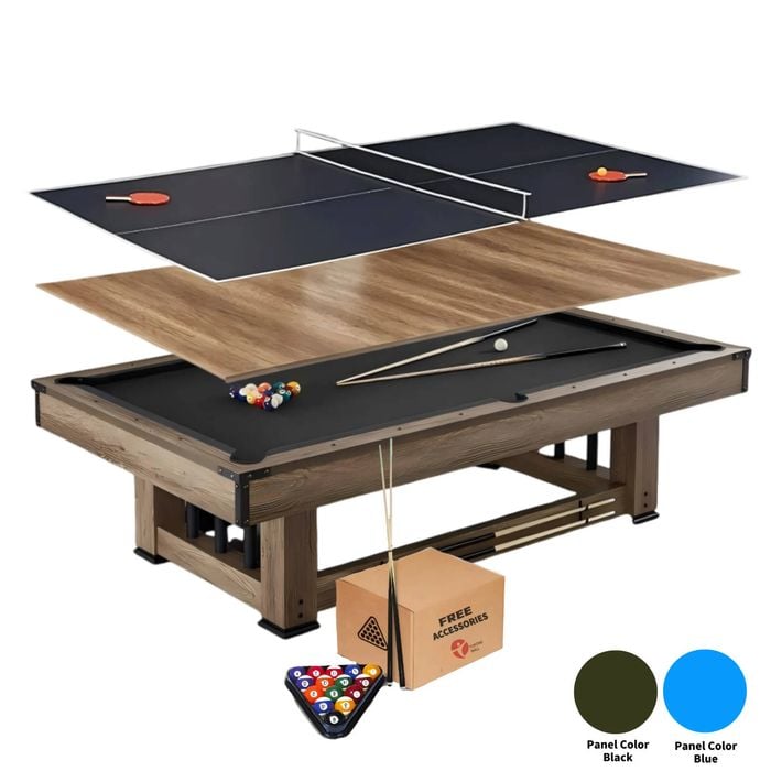 Topone Udyr 7ft/8ft 3-in-1 Multi-functional Table/pool Table/table Tennis Table/dining Table Black/blue Felt - Black, 8ft Table