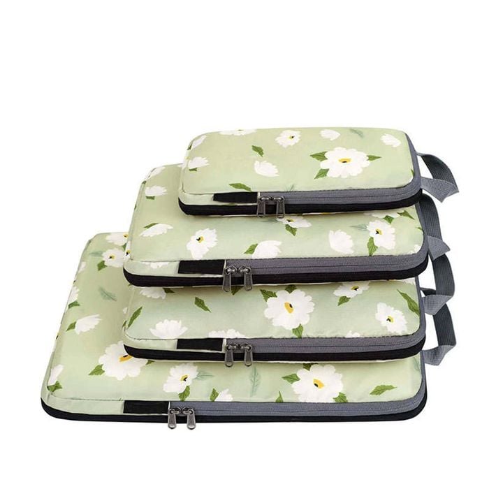 Catzon 4 Set Compression Packing Cubes Travel Accessories Expandable Packing Organizers-green