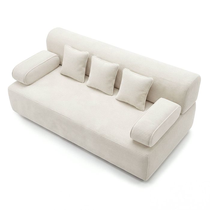 Ufurniture 200cm 3 Seater Sofa Bed w/ Removable Armrests 2-in-1 Convertible Boneless Sleeper Couch Beige