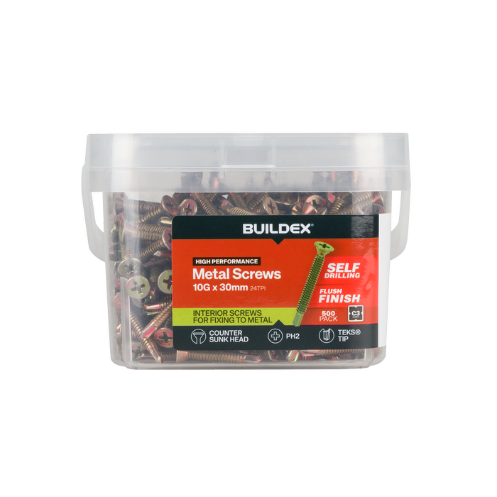 Buildex 10G x 30mm Gold Passivated Sheet Metal Screws - 500 Pack