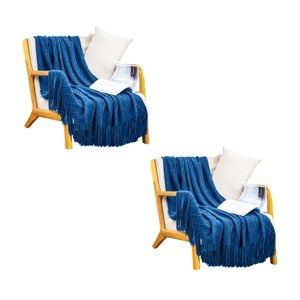 SOGA 2X Royal Blue Diamond Knitted Throw Blankets