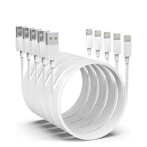 iWill 5 Pack 2m Long Data Transfer Charger Charging USB Cable Cord for Apple iPhone iPad iPod Bulk White TPE Plastic