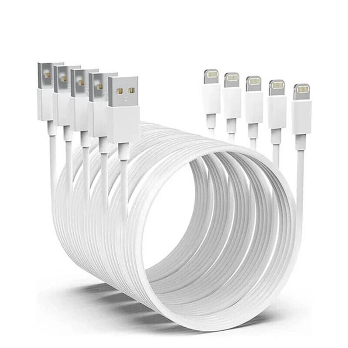 iWill 5 Pack 2m Long Data Transfer Charger Charging USB Cable Cord for Apple iPhone iPad iPod Bulk White TPE Plastic