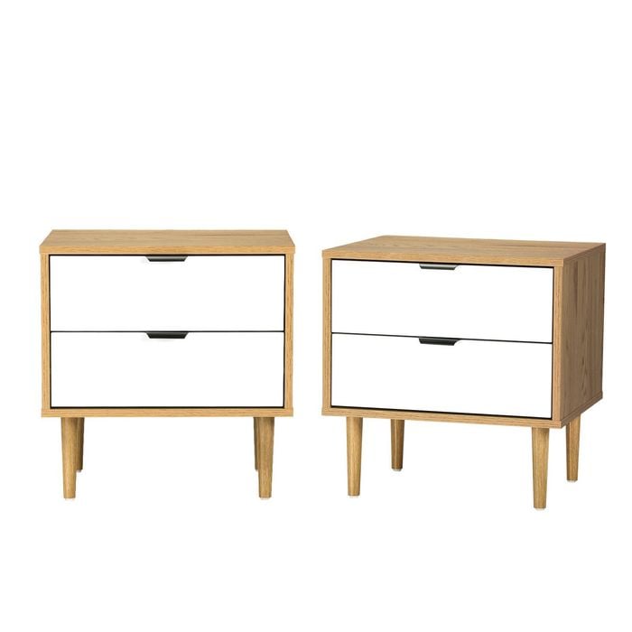 Oikiture Bedside Tables Set of 2 Side Table Nightstand Storage Cabinet Wood