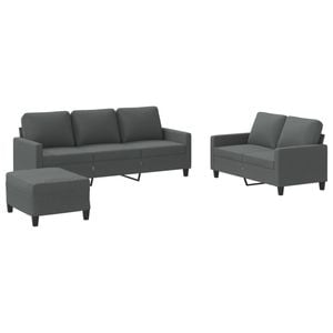 vidaXL Sofa Set with Cushions 2-Seater Sofa Couch 3 Piece Dark Grey Fabric