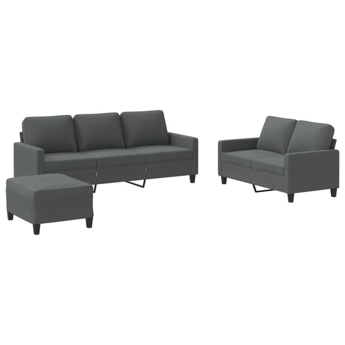 vidaXL Sofa Set with Cushions 2-Seater Sofa Couch 3 Piece Dark Grey Fabric