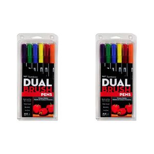 2x 6pc Tombow Dual Brush/fine Pen Marker Water-based Sketching/drawing Primary