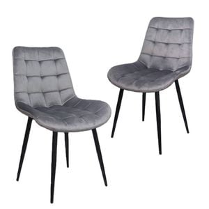 Bribrion Dining Chairs Set Of 2 Grid Quilted Square Tufted Grey