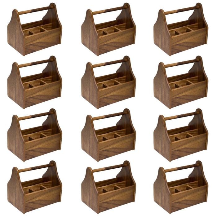 Moda Artisan Acacia Wood Cutlery Caddy Set Of 12