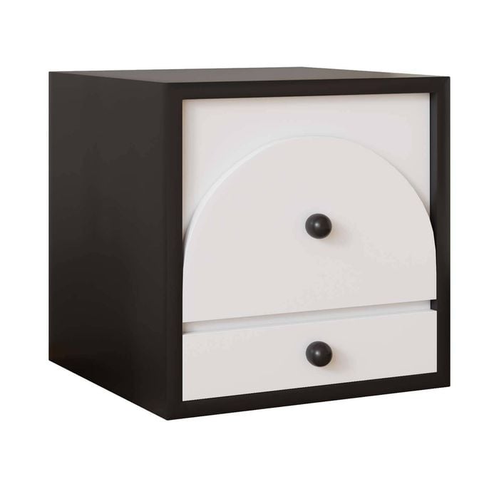 Bellos Living Faux Leather Bedside Table in Black and White