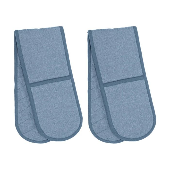 2x Eco Ladelle Cotton Fabric Durable Double Oven Mitt Cookware Blue