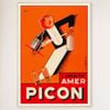 Galrie Amer Picon Vintage Waiter Advertising Poster-French Aperitif Art Print Home Decor, Wood Frame, A1 60 x 84cm (23 x 33inch)