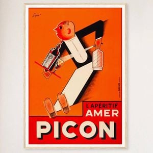 Galrie Amer Picon Vintage Waiter Advertising Poster-French Aperitif Art Print Home Decor, Wood Frame, A1 60 x 84cm (23 x 33inch)
